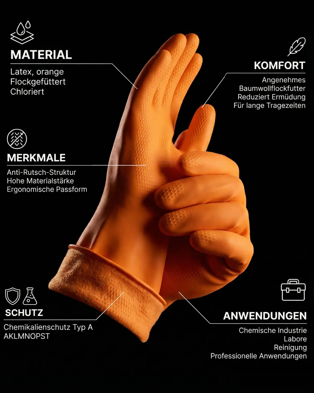 Hi5 X-Chem HI553 Chemikalienschutzhandschuhe orange XXL 3 Stück Typ A