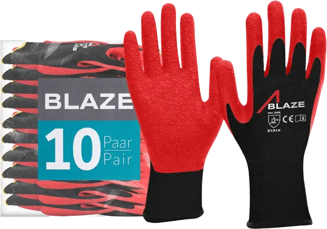 ACE Blaze Arbeitshandschuhe 10 Paar Latex Größe 08-M