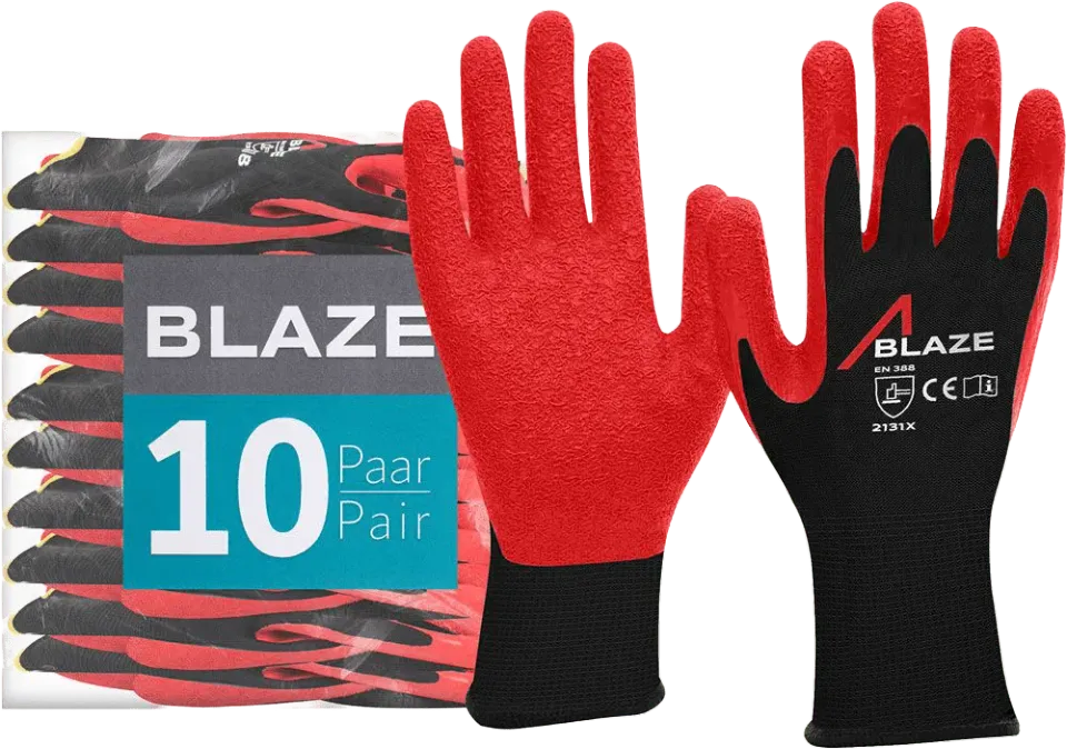 ACE Blaze Arbeitshandschuhe 10 Paar Latex Größe 08-M