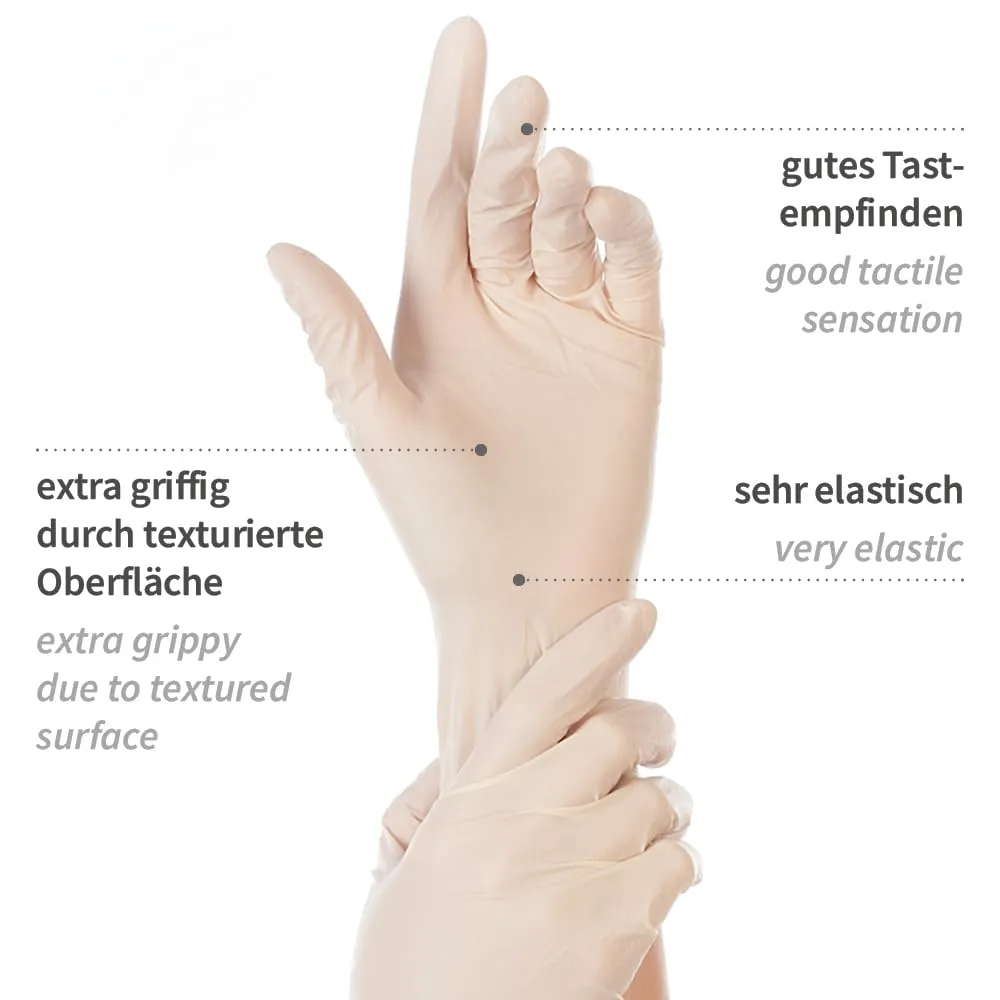 Hygomed Med Grip Latexhandschuhe weiß 9/L 100 Stück puderfrei