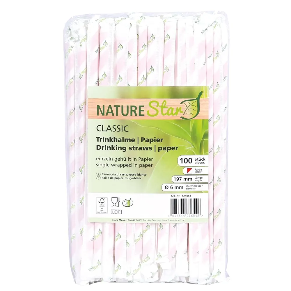 NatureStar Classic Papiertrinkhalme rot-weiß 1400 Stück FSC
