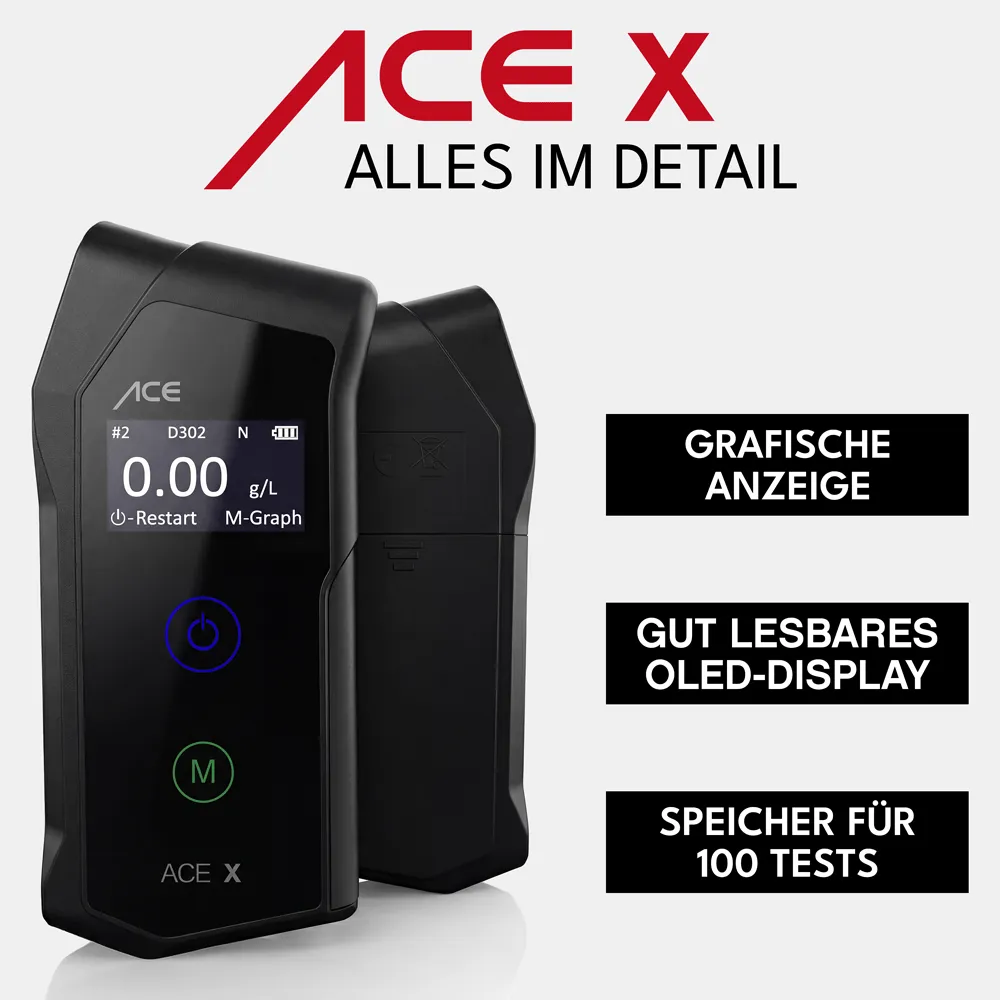 ACE X Alkoholtester elektrochemisch 25 Mundstücke Gutschein