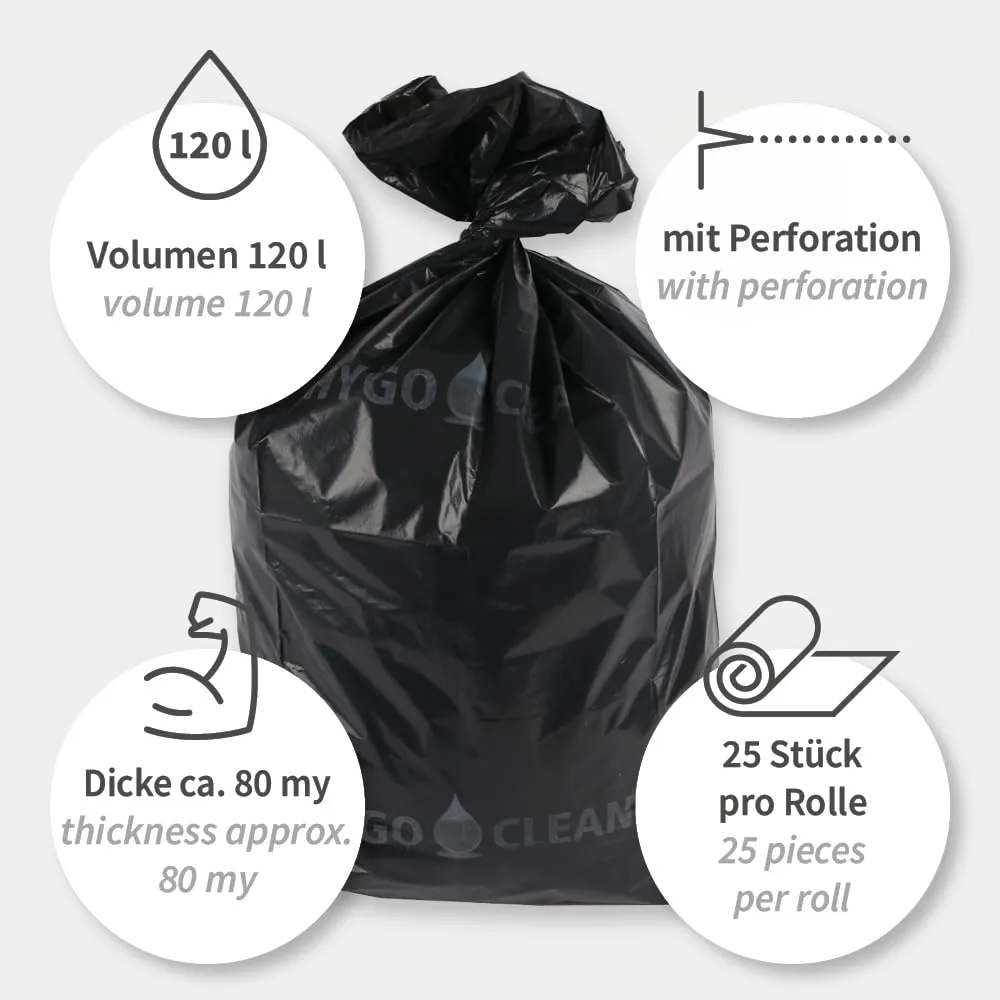 Hygoclean Premium Müllsäcke 120l schwarz 100 Stück 80my