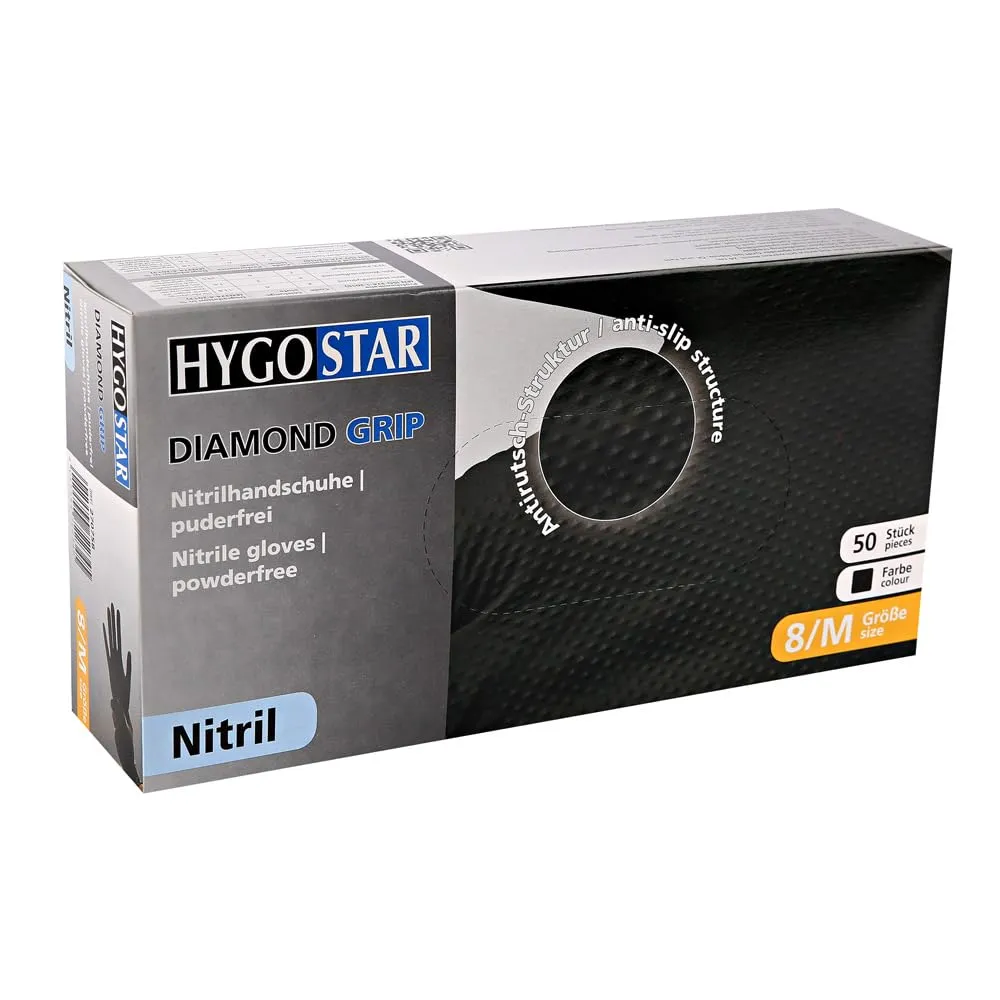 Hygostar Diamond Grip Nitrilhandschuhe schwarz 8-M extra stark