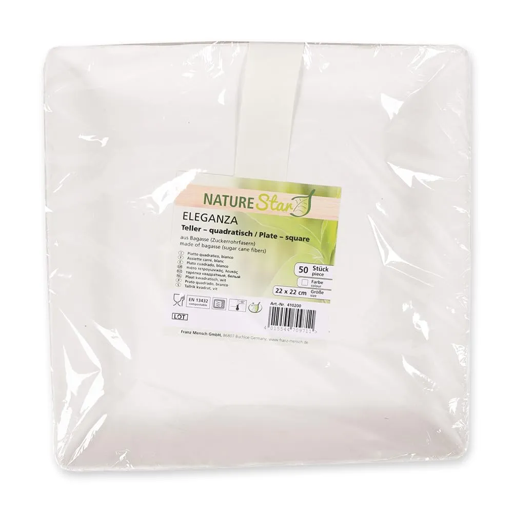 NatureStar Eleganza Teller quadratisch 22cm 500er Zuckerrohr