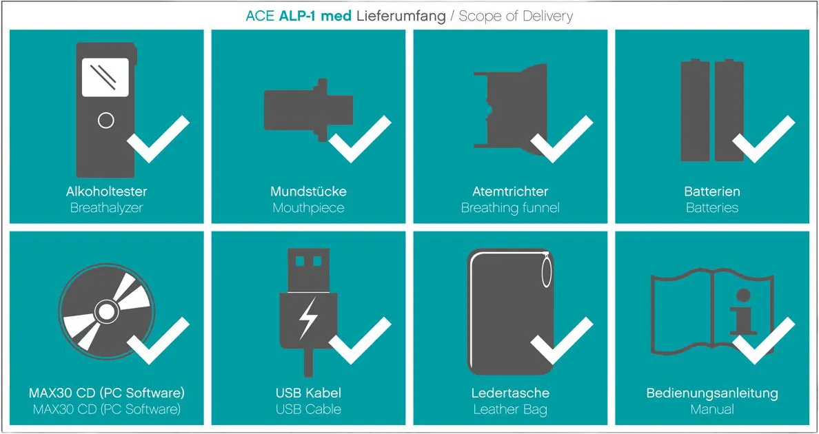 ACE ALP-1 med Alkoholtester mit 25 Mundstücken