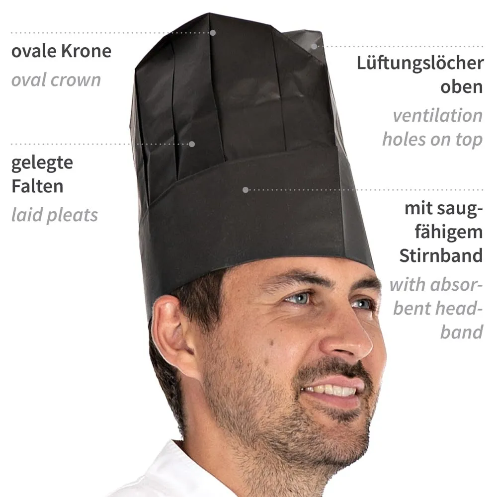 Hygostar Excellent Kochmütze Papier schwarz 250 Stück 22cm