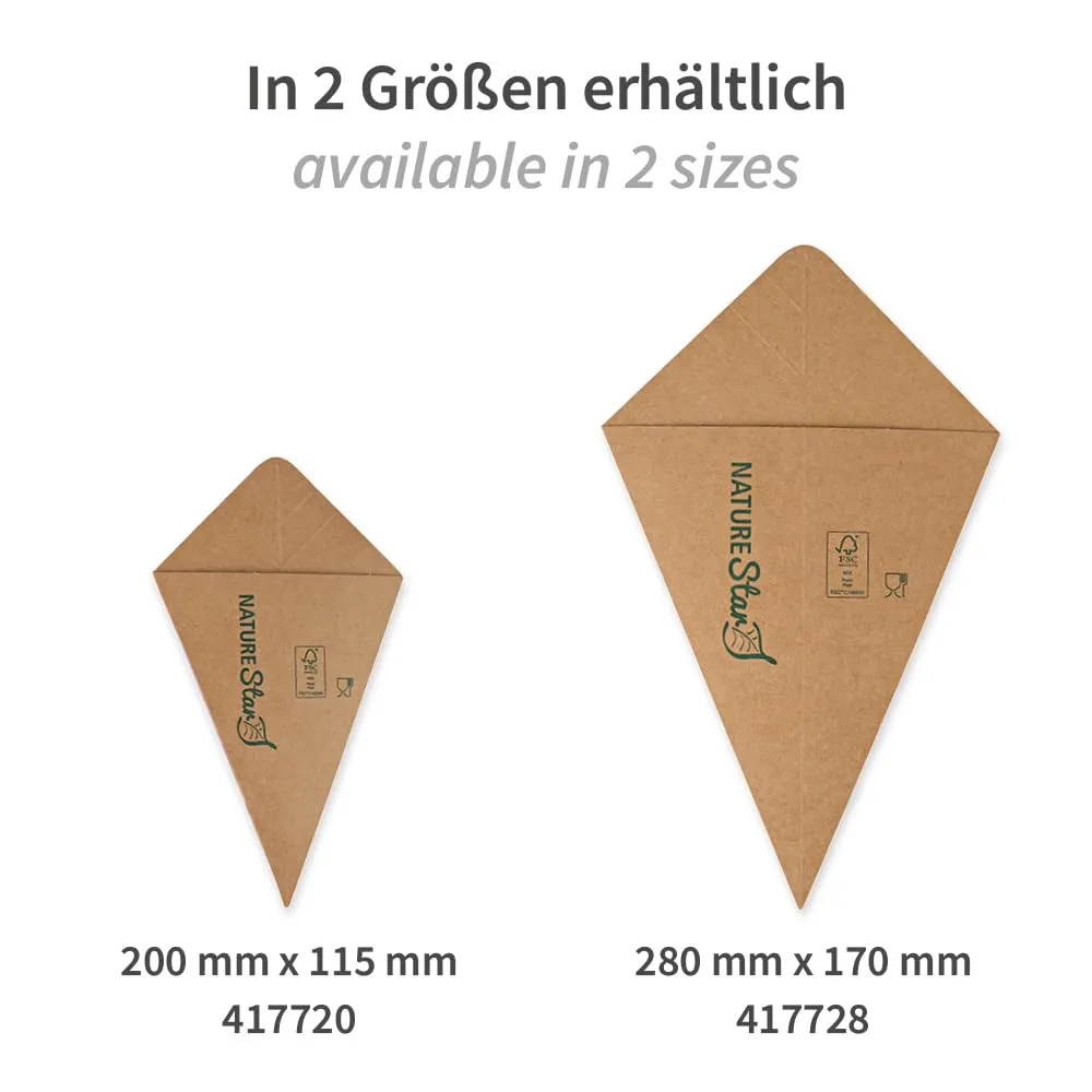 NatureStar Pommes Spitztüten 28 cm 500 Stück mit Dip-Lasche
