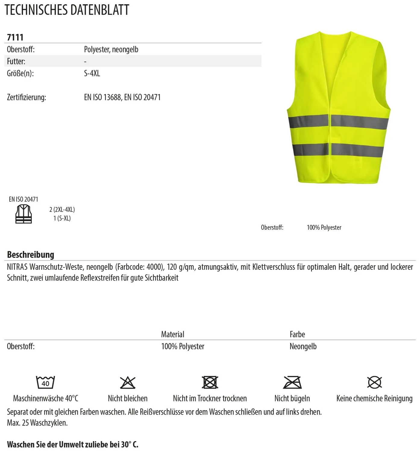 Nitras Motion Tex Viz Warnweste Neongelb Größe S