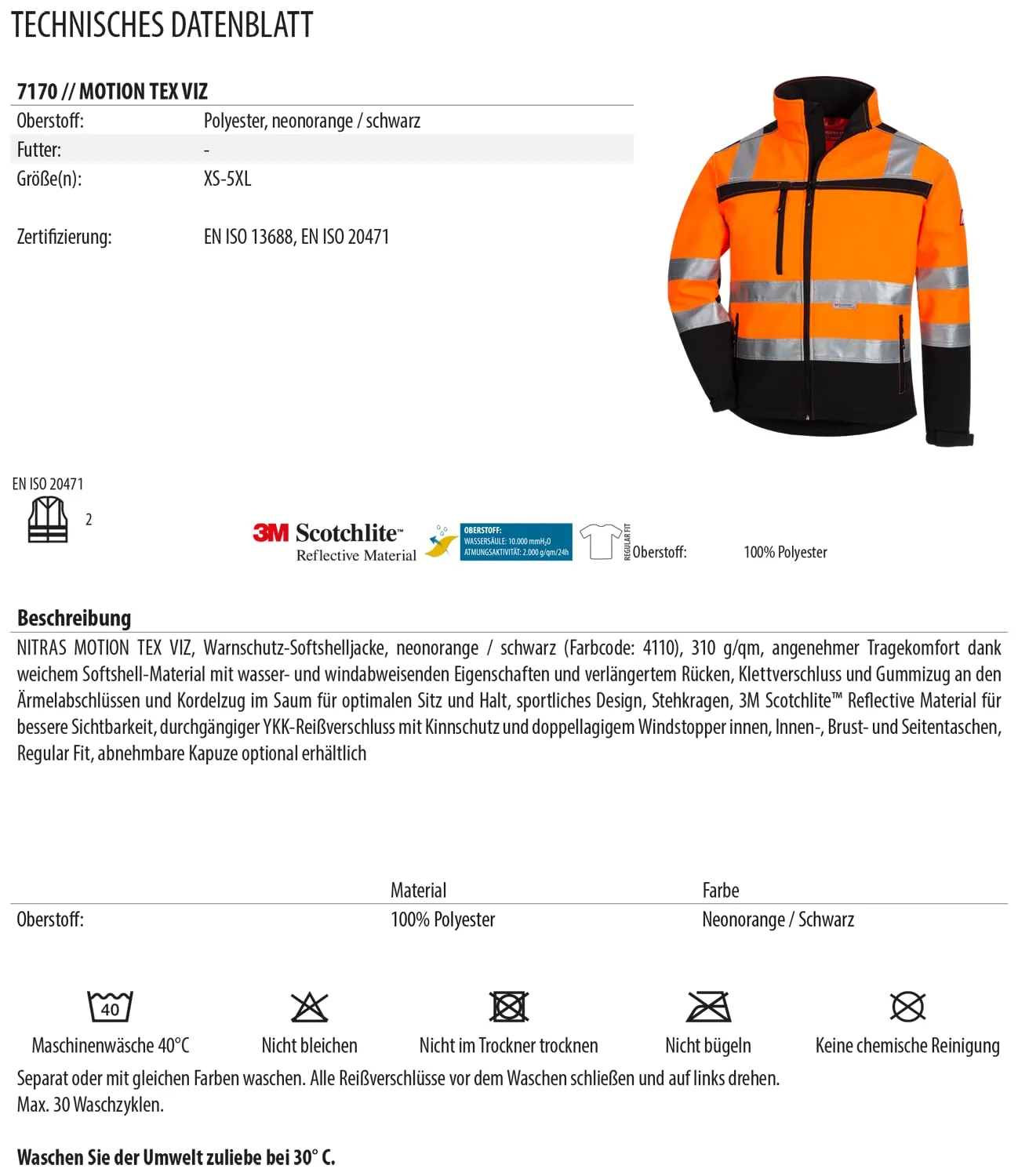 Nitras Motion Tex Viz 7171 Warnjacke Neongelb XXL