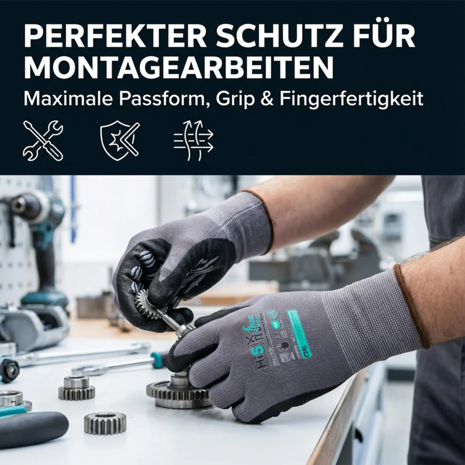 Hi5 X-FlexiTec 4131X Arbeitshandschuhe M grau 12 Paar Grip