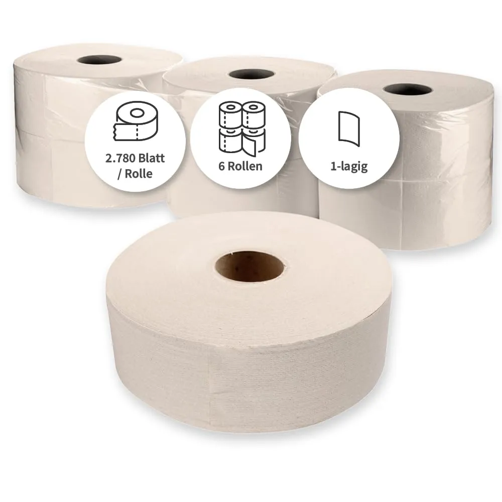 Hygoclean Jumbo Toilettenpapier 1-lagig natur 6 Rollen
