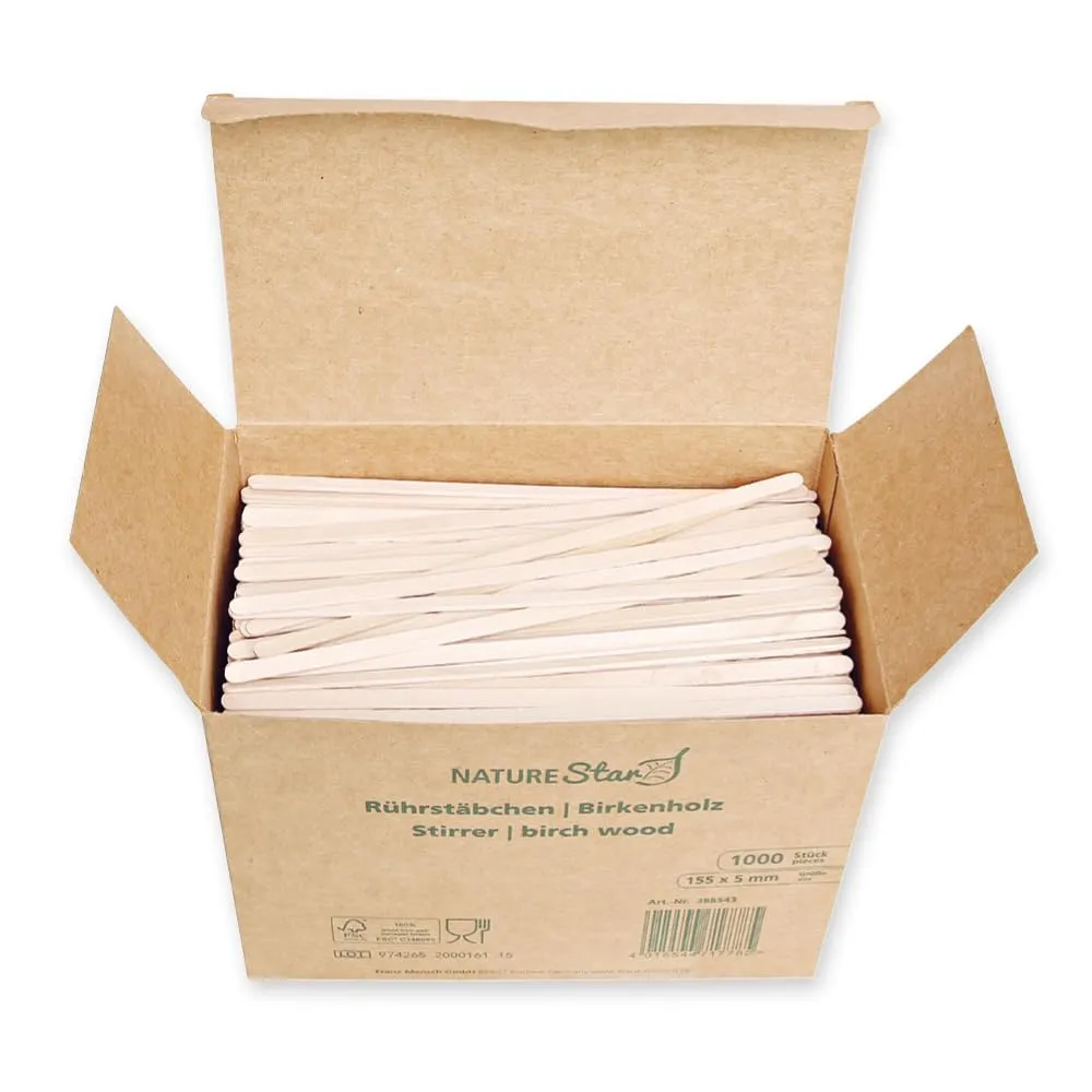 NATUREStar Rührstäbchen Holz 15,5 cm natur 10000 Stück FSC