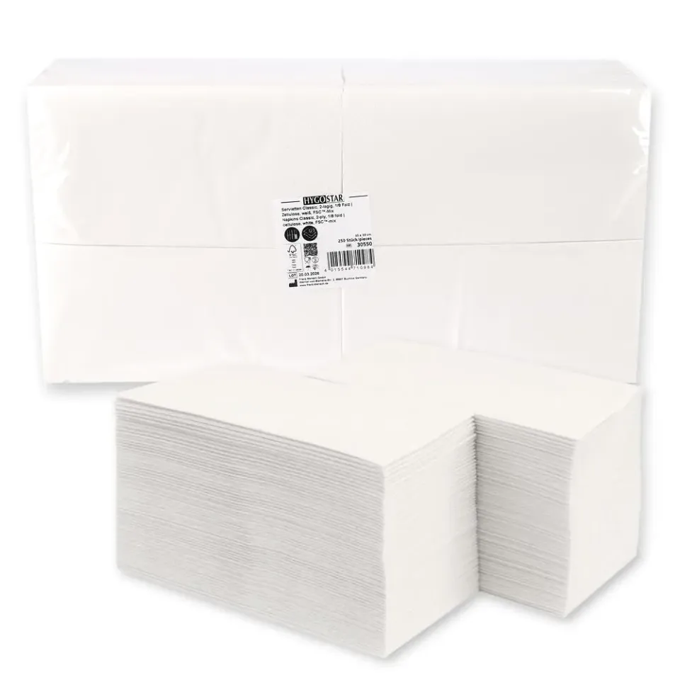 Hygostar Classic Servietten weiß 1500 Stück 2-lagig Zellulose