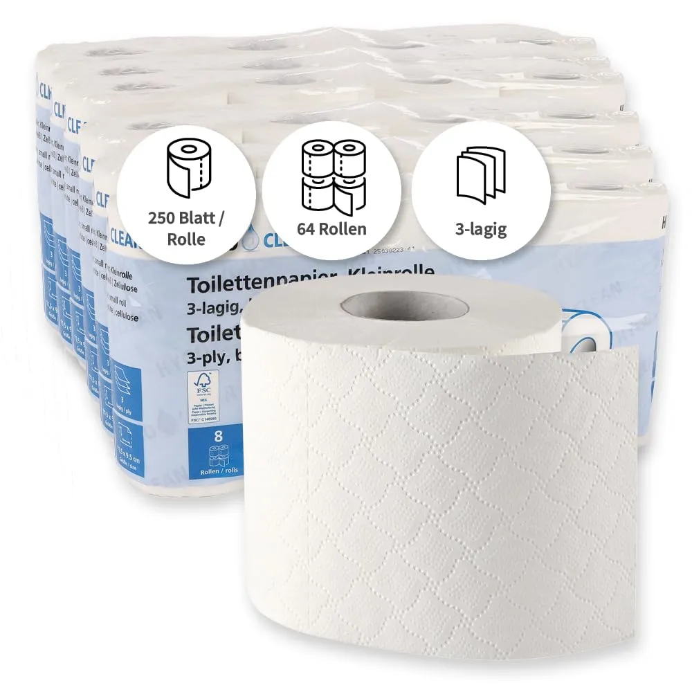 Hygoclean Toilettenpapier 3-lagig weiß 250 Blatt 64 Rollen