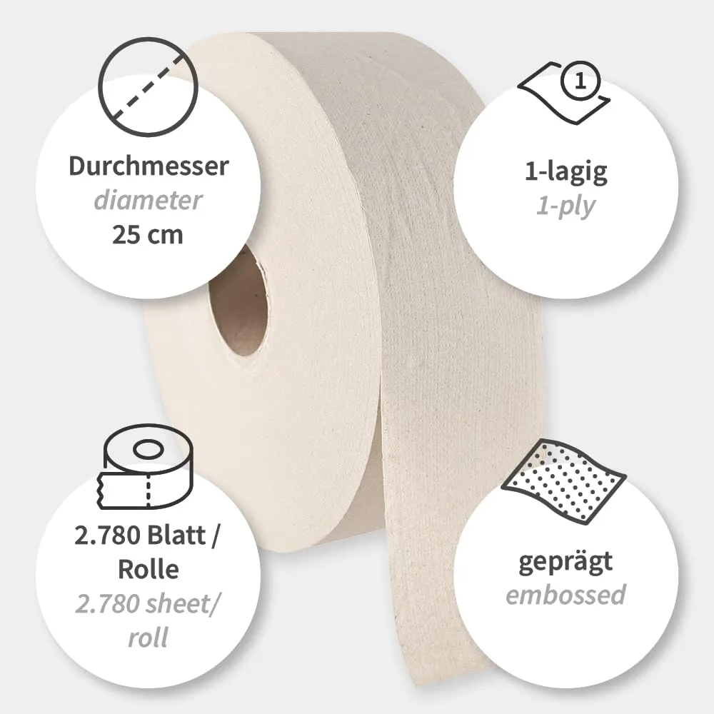 Hygoclean Jumbo Toilettenpapier 1-lagig natur 6 Rollen