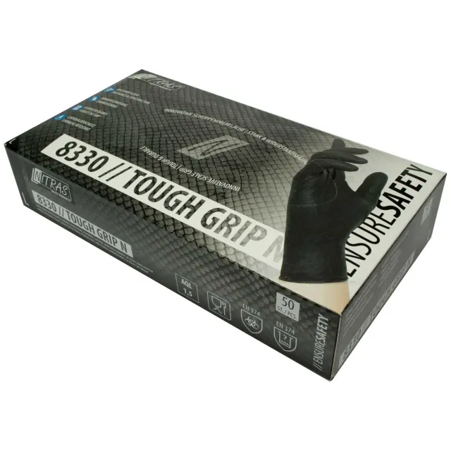 Nitras Tough Grip Einmalhandschuhe schwarz L 50 Stück griffig