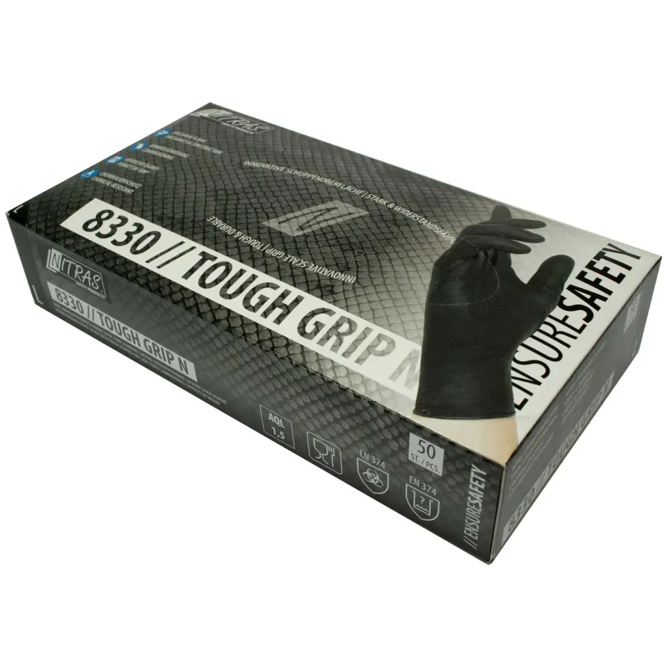 Nitras Tough Grip Einmalhandschuhe schwarz L 50 Stück griffig