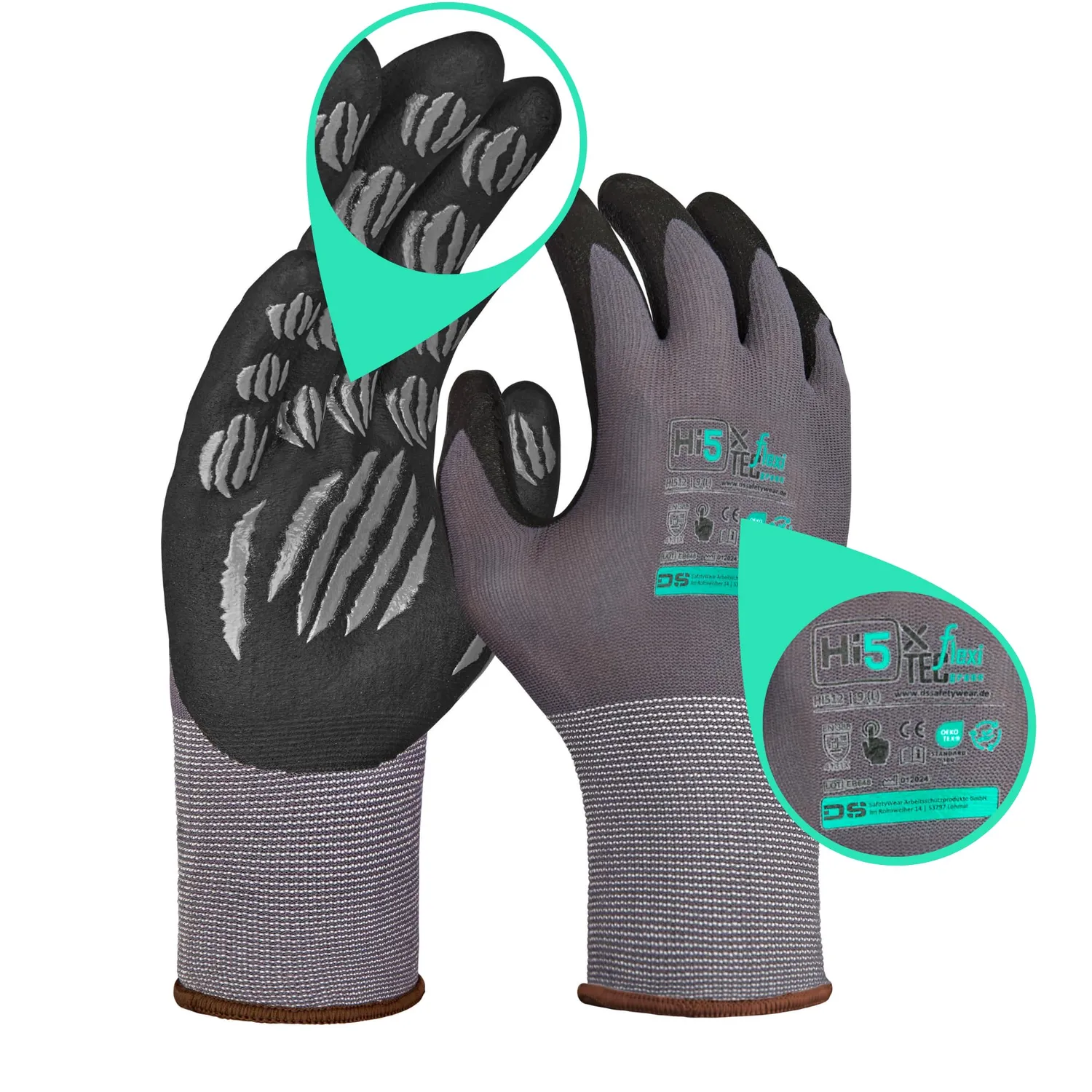 Hi5 X-FlexiTec 4131X Arbeitshandschuhe M grau 12 Paar Grip