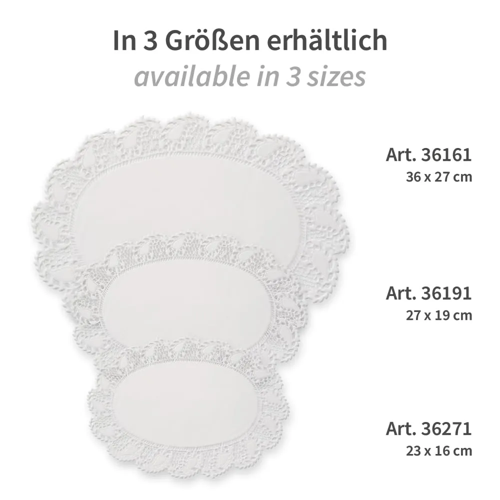 Hygostar Tortenspitzen oval 23x16 Tortendeckchen 2000 Stück weiß