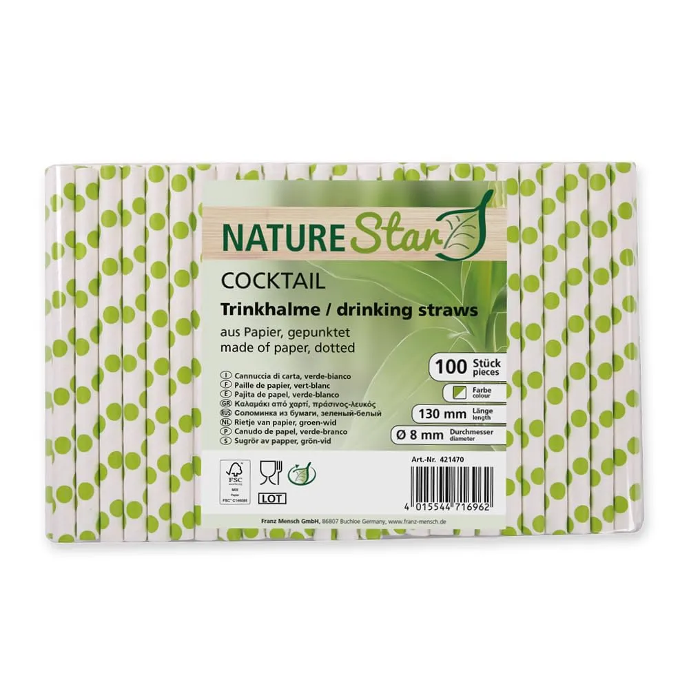 NatureStar Papiertrinkhalme Cocktail 13 cm grün 3400 Stück