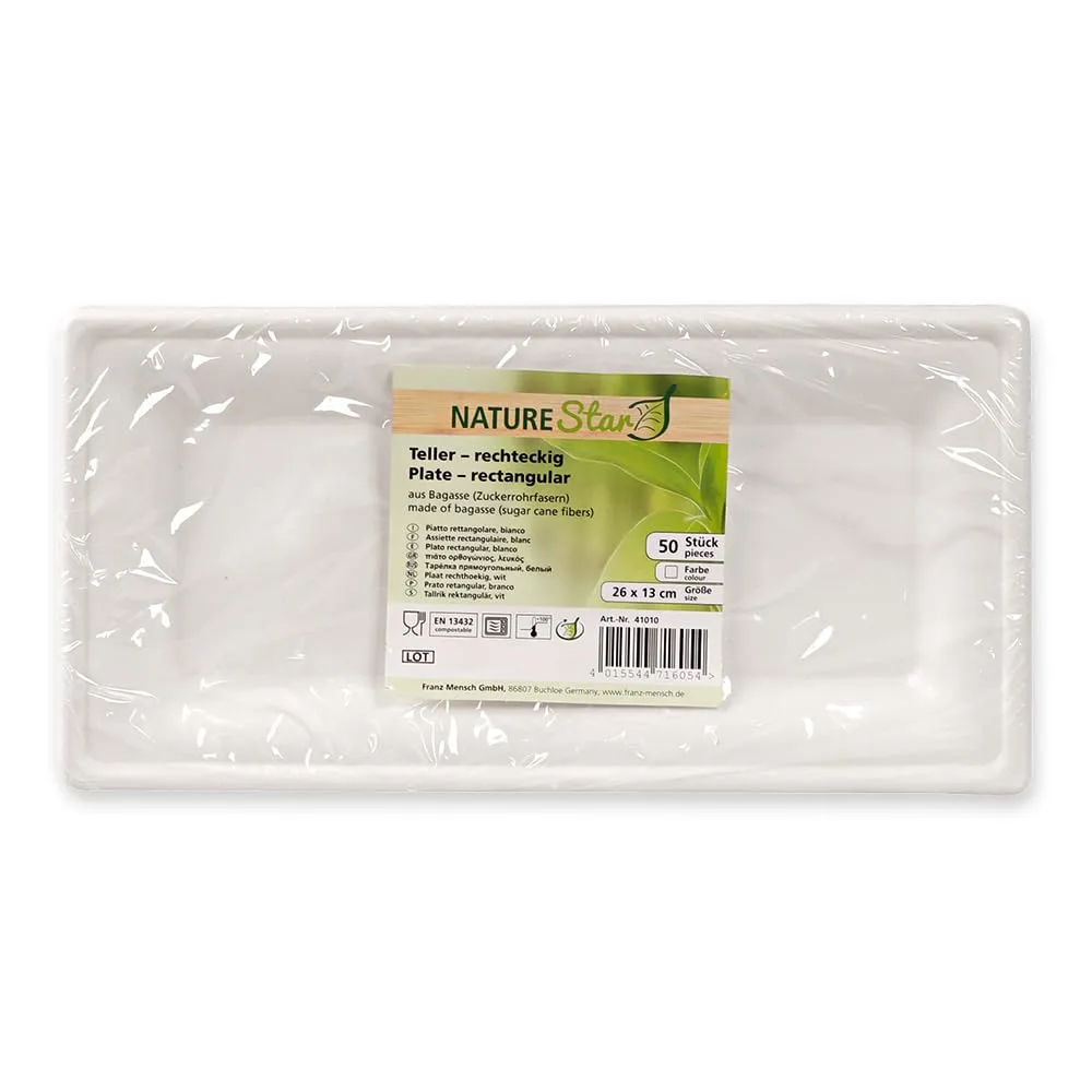 NatureStar Zuckerrohr Teller rechteckig 26x13cm 1000 Stück