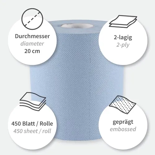 Franz Mensch Hygoclean Papierhandtuchrollen 2-lagig blau 6 Rollen