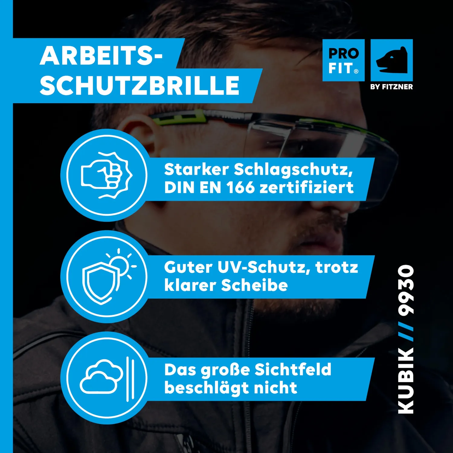 ProFit Kubik Schutzbrille Schwarz-Grün Überbrille klar