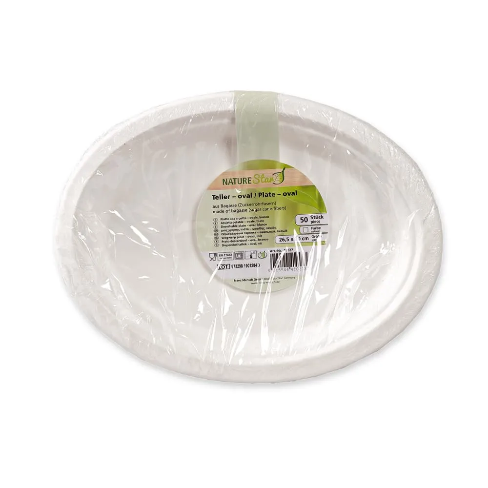 NATUREStar Teller oval 26,5x20 cm weiß 500 Stück Zuckerrohr