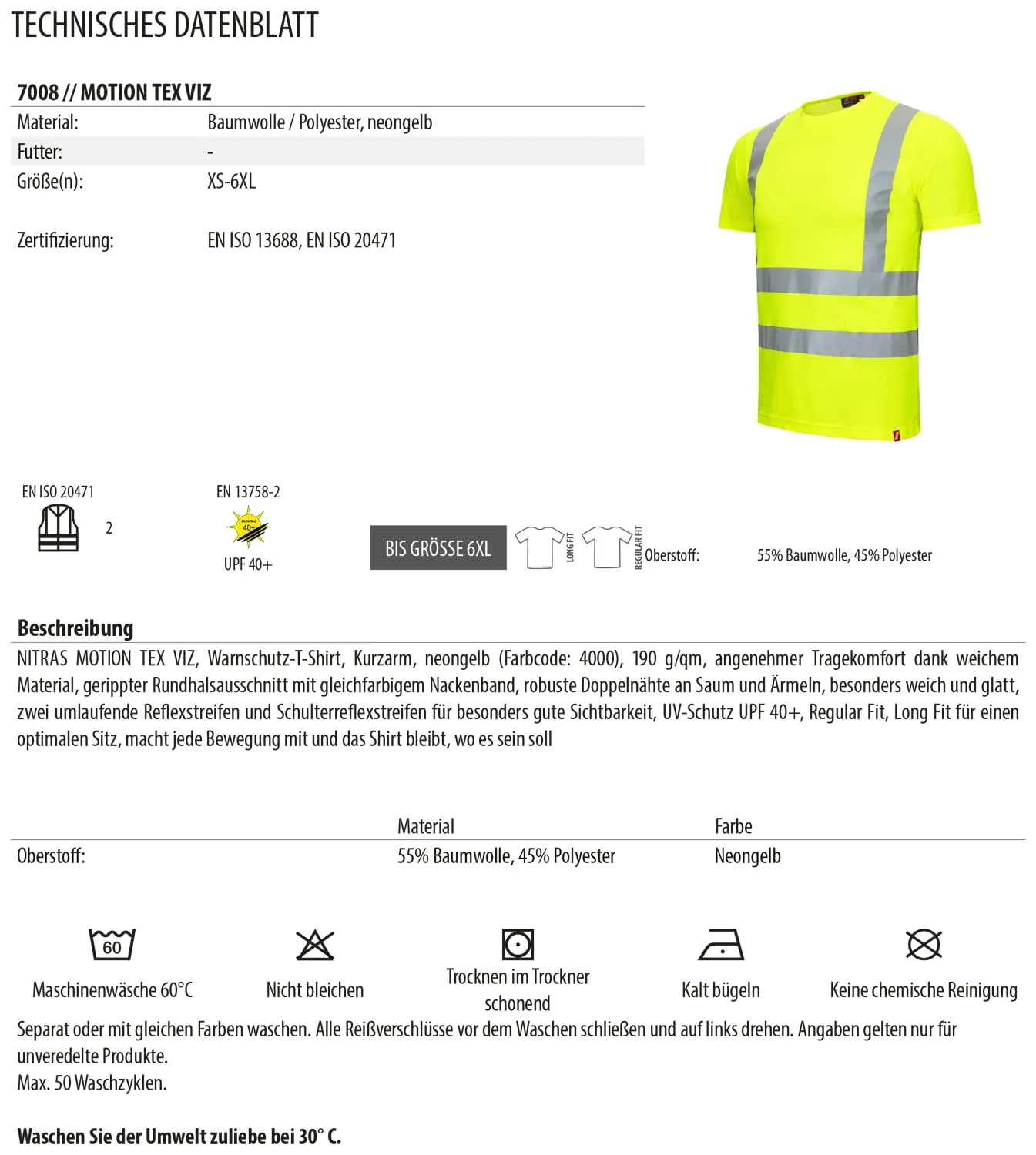 Nitras Motion Tex Viz Warnschutz-Shirt XL neongelb