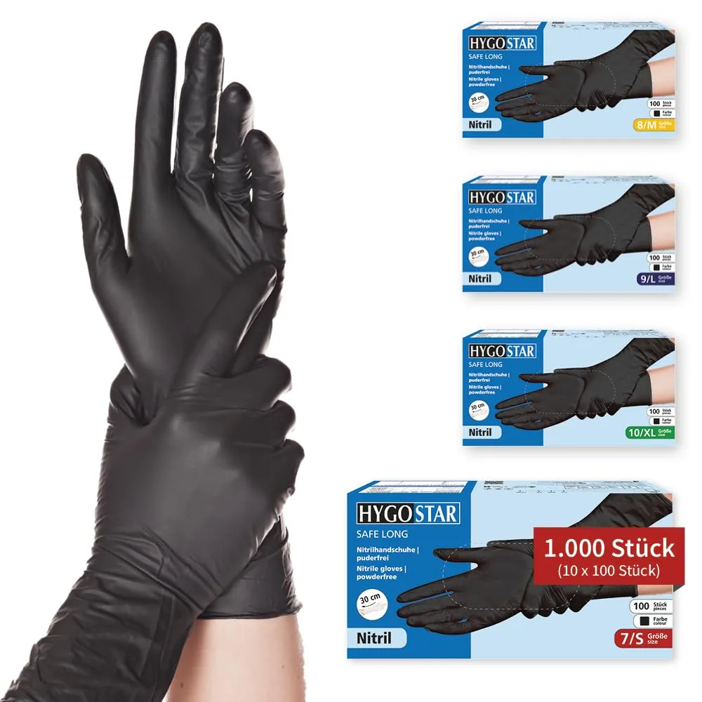 Hygostar Safe Long Nitrilhandschuhe Weiß 8/M, 100 Stück, 30 cm