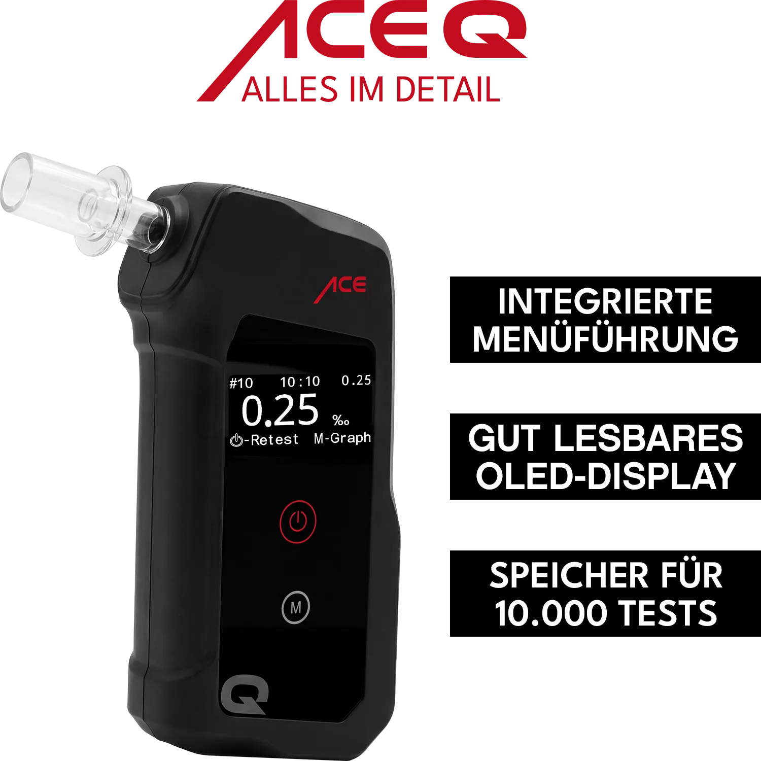 ACE Q Alkoholtester elektrochemisch 25 Mundstücke