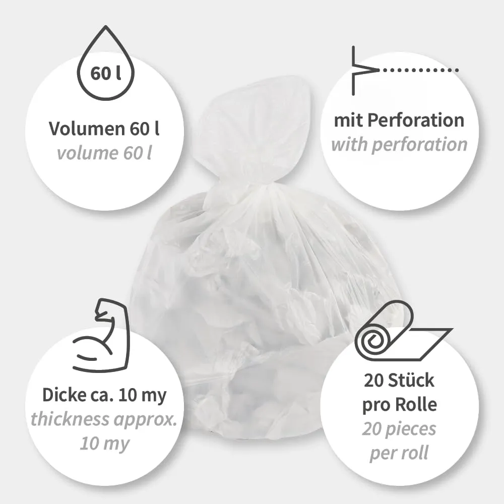 Hygoclean Light 60 l Müllbeutel transparent 600 Stück HDPE
