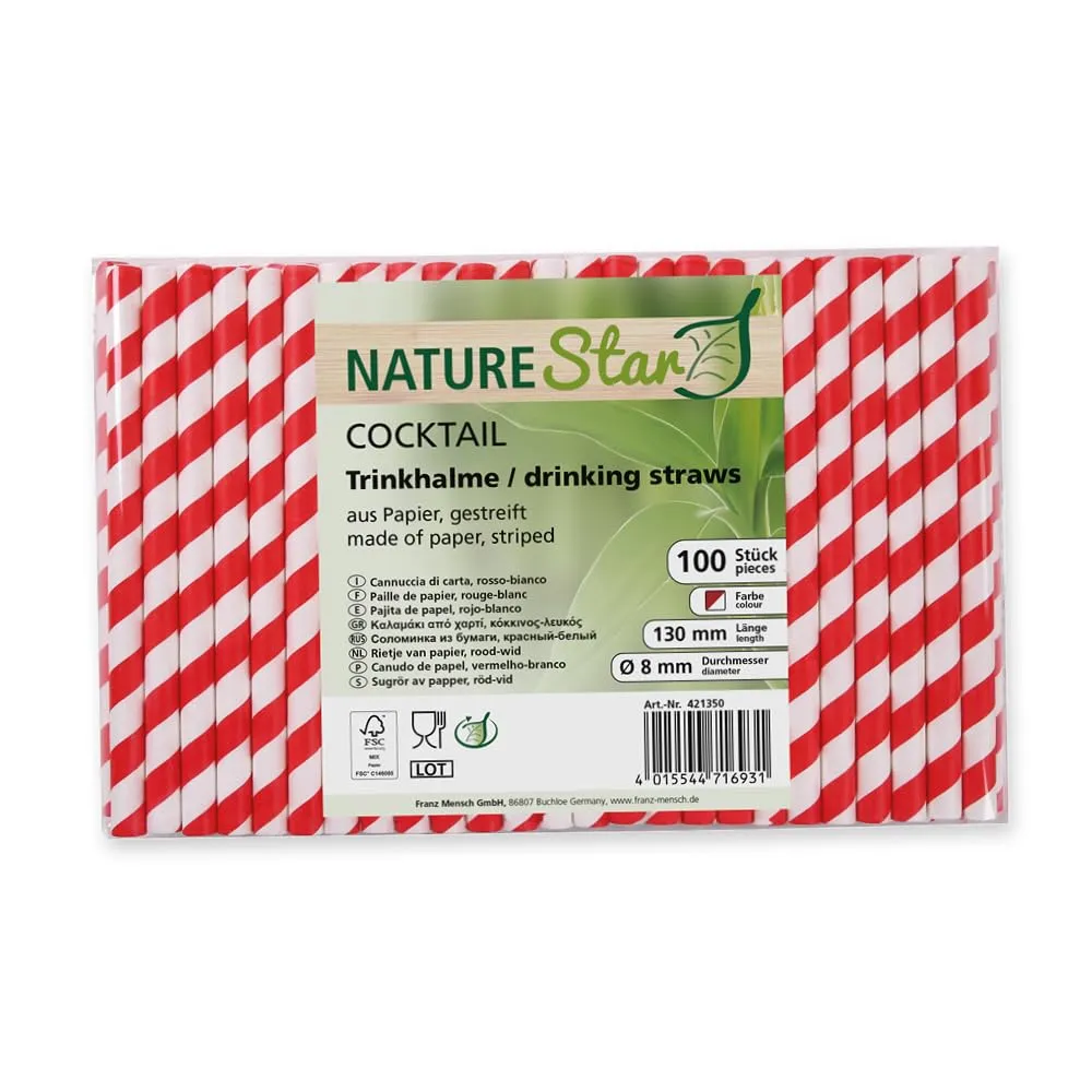 NATUREStar Cocktail Papiertrinkhalme rot-weiß 3400 Stück FSC