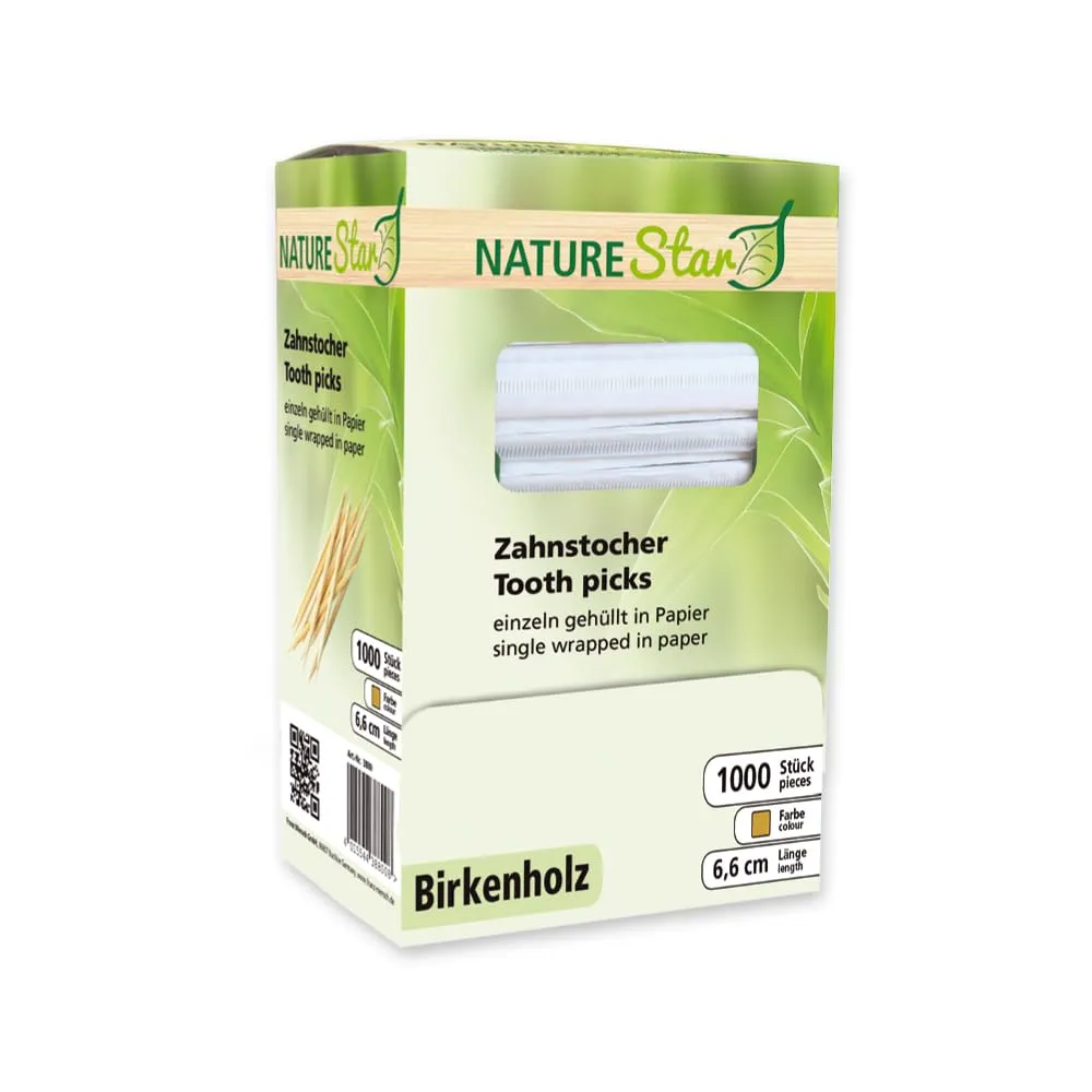 NATUREStar Zahnstocher Holz einzeln verpackt 6,5cm 20000 St