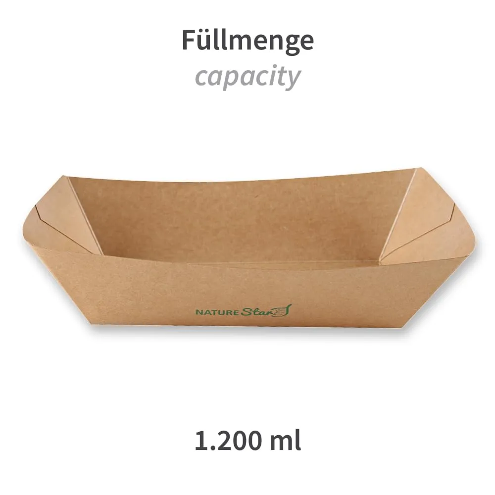 NatureStar Foodtray Tasty Kraftpapier 1200ml braun 500 Stück stabil