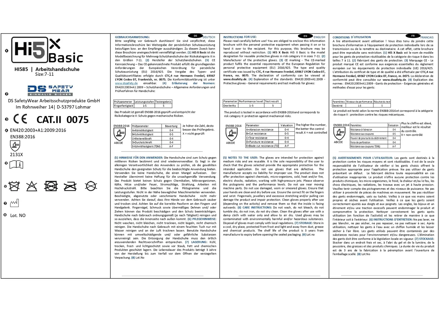 Hi5 X-Basic HI585 Arbeitshandschuhe M 3 Stück Latex-Grip