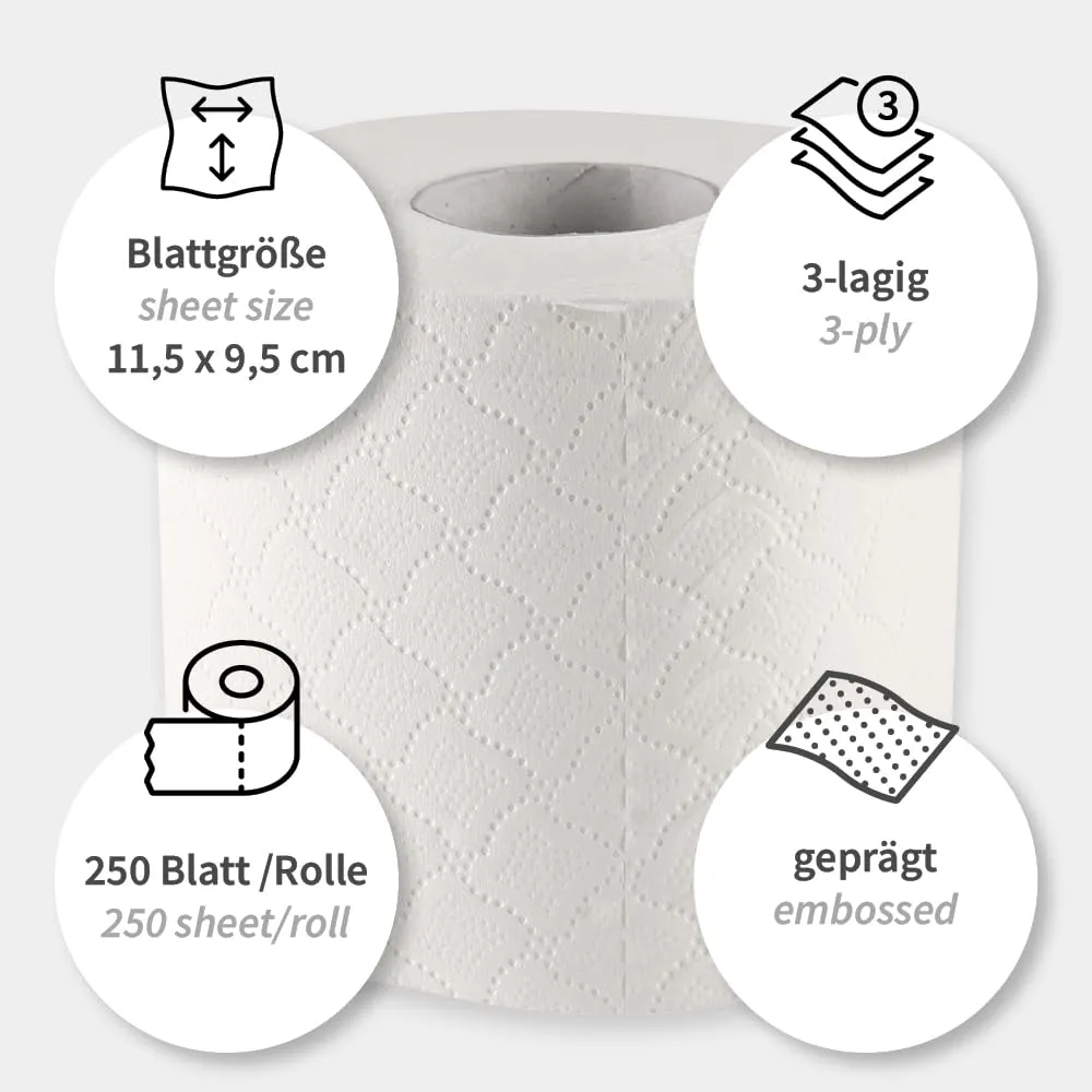 Hygoclean Toilettenpapier 3-lagig weiß 250 Blatt 64 Rollen