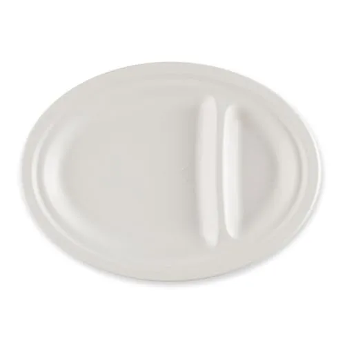 NatureStar Menüteller Zuckerrohr weiß oval 2-geteilt 500 Stk 26cm