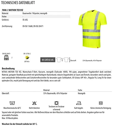 Nitras Motion Tex Viz Warnschutz-Shirt XL neongelb