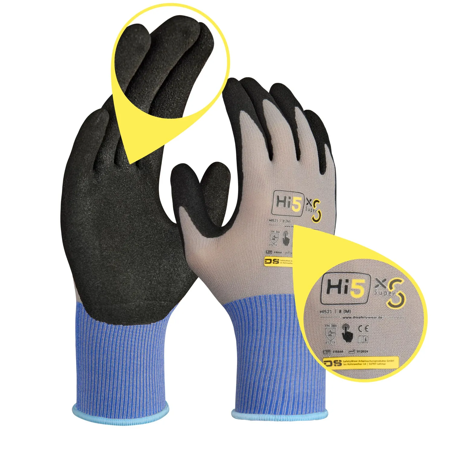Hi5 X-Super S Arbeitshandschuhe L 3 Stück Sandy-Nitril