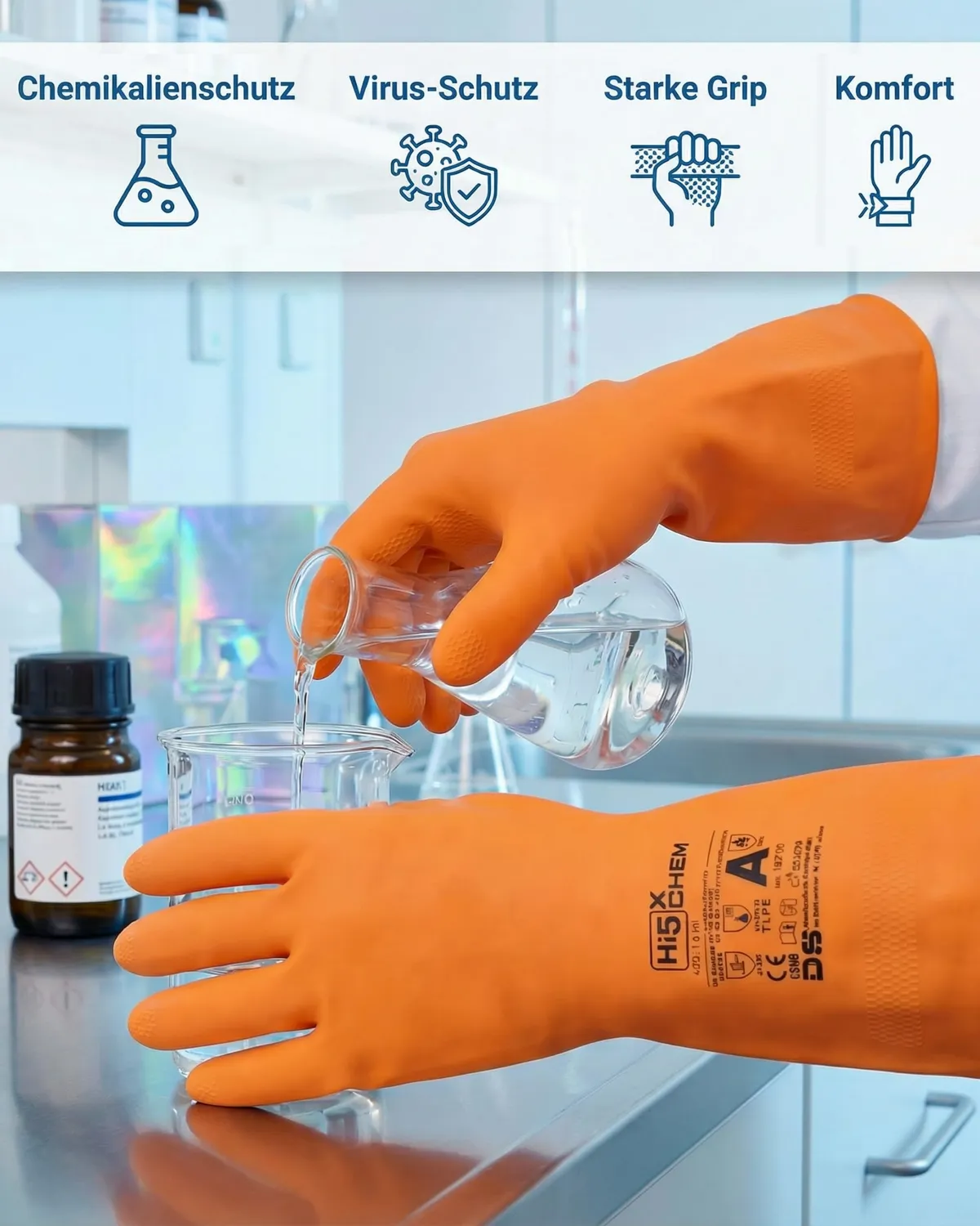 Hi5 X-Chem HI553 Chemikalienschutzhandschuhe orange XXL 3 Stück Typ A