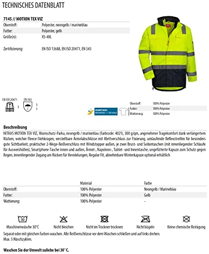Nitras Safety Motion Tex Viz Warnschutzparker XL neongelb
