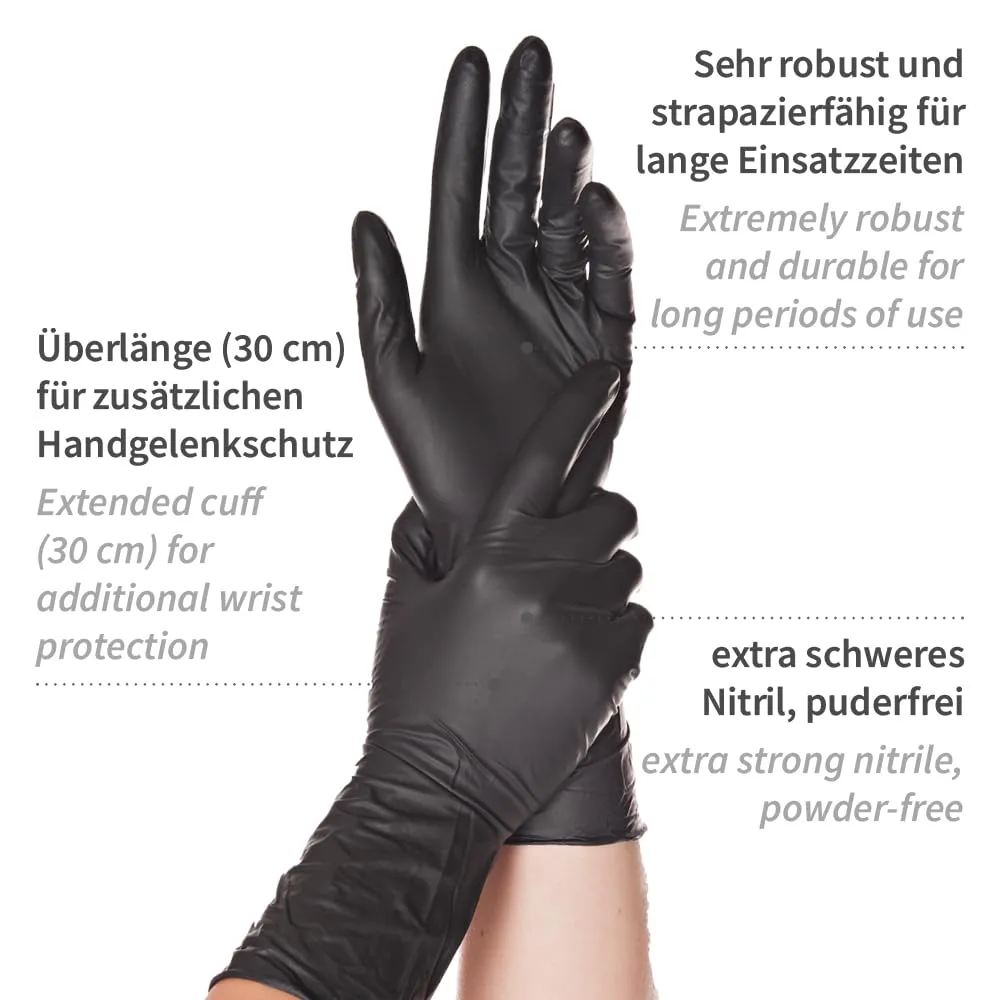 HygoStar Nitrilhandschuhe schwarz M 100 Stk extra lang