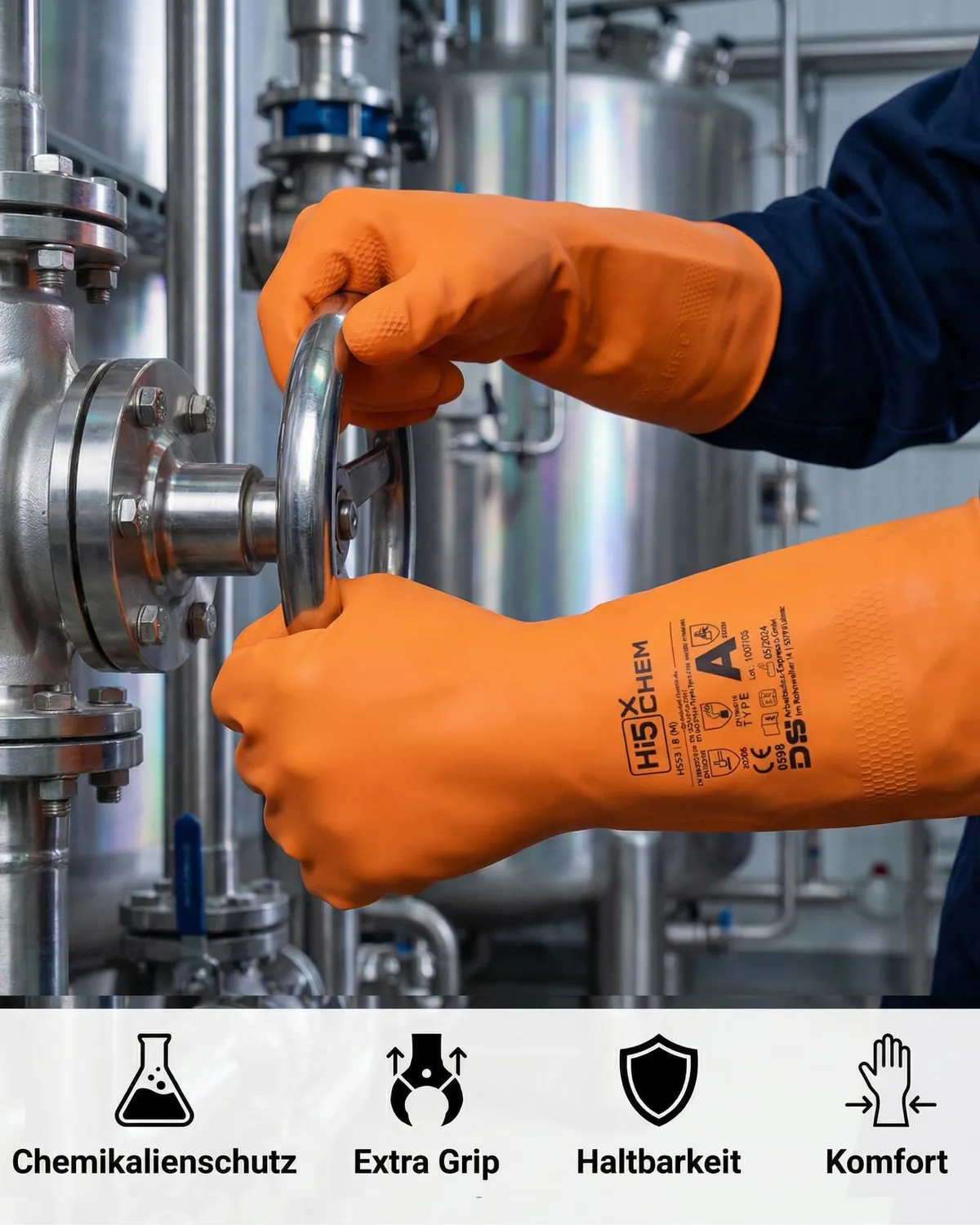 Hi5 X-Chem HI553 Chemikalienschutzhandschuhe orange XXL 3 Stück Typ A