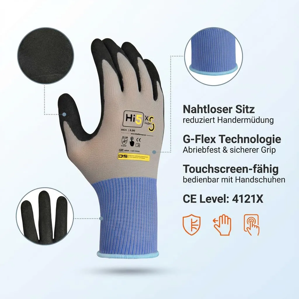 Hi5 X-Super S Arbeitshandschuhe L 3 Stück Sandy-Nitril