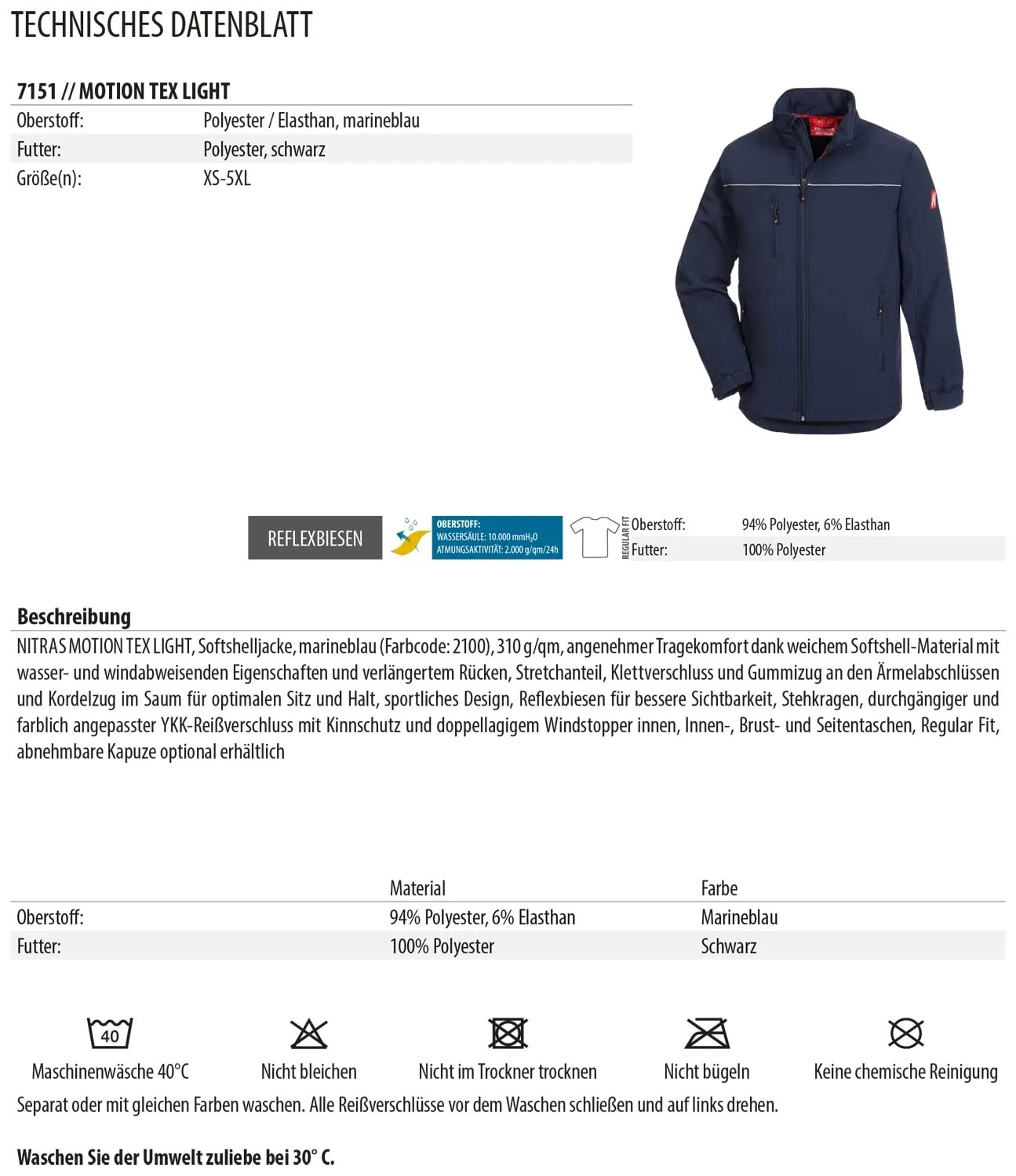 Nitras Falcon 431.04 Softshelljacke Schwarz L wasserabweisend