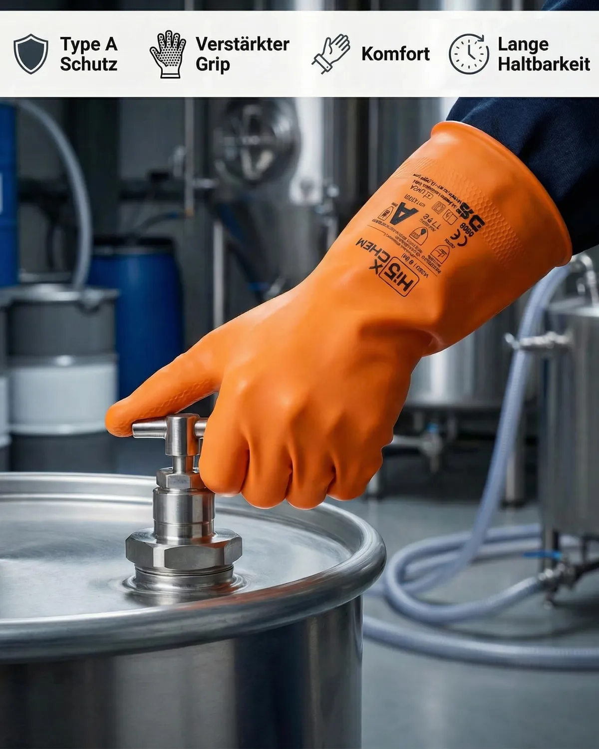 Hi5 X-Chem HI553 Chemikalienschutzhandschuhe orange XXL 3 Stück Typ A