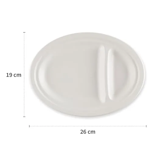 NatureStar Menüteller Zuckerrohr weiß oval 2-geteilt 500 Stk 26cm
