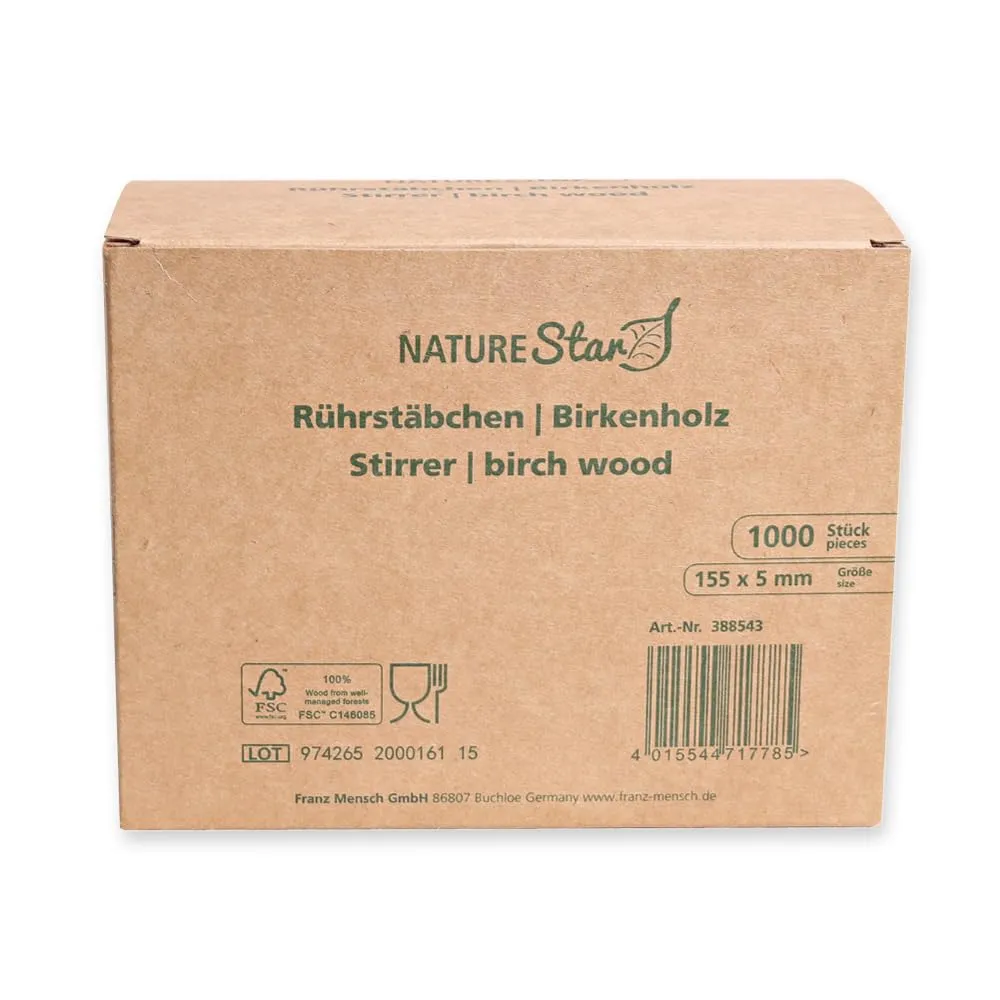 NATUREStar Rührstäbchen Holz 15,5 cm natur 10000 Stück FSC